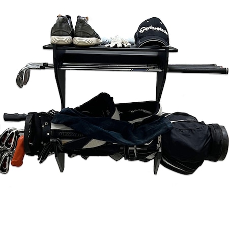 Trapski Single Golf Bag Organizor Rack with Top Shelf, Black GOLF-1-1-BLK